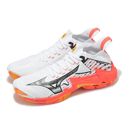 Mizuno 排球鞋 Wave Lightning Neo 3 男鞋 白 橘 緩衝 室內運動 羽排鞋 美津濃 V1GA2402-98