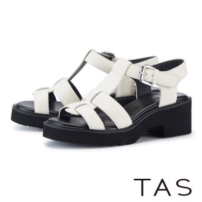 TAS 嚴選牛皮厚底羅馬涼鞋 米白