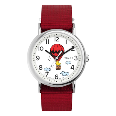 TIMEX 天美時 x Peanuts 38毫米 史努比 熱氣球冒險 帆布錶帶腕錶(白x紅TXTW2Y11700)