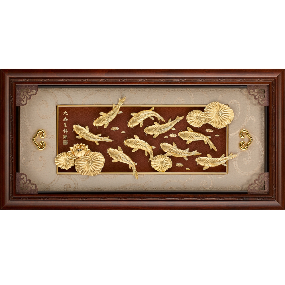 純金金箔黃金畫*唐宋系列* 錦鯉【九如呈祥】.77x38cm | 開運畫作