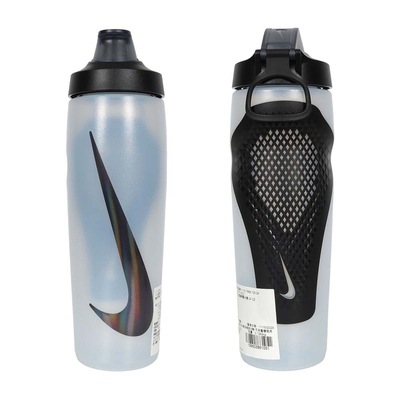NIKE REFUEL 瓶蓋擠壓水壺 24 OZ-慢跑 登山 單車 N100766812524 霧白黑