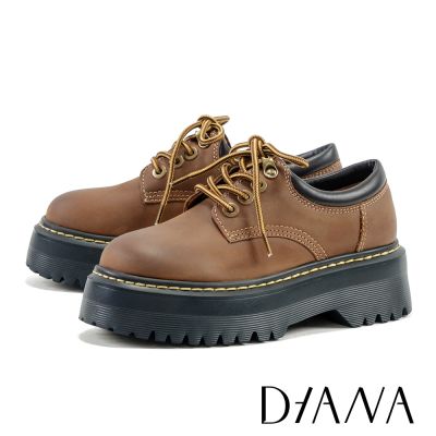 DIANA 個性復古真皮綁帶厚底德比鞋 棕色