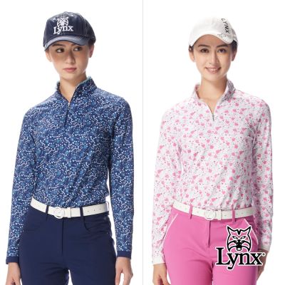 【Lynx Golf】女款正常版吸濕排汗彈性舒適數位愛心滿版印花拉鍊長袖T/高爾夫球衫(二色)
