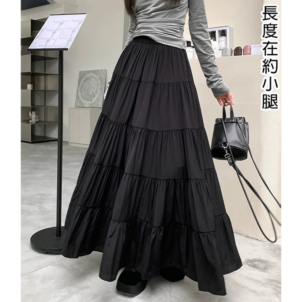 [韓國K.W.]現貨韓國空運法式舒適新款度假超長裙(小香風/韓國製/大擺裙) (黑色)