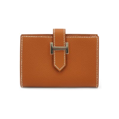 Hermes 愛馬仕 Bearn Mini Epsom牛皮銀釦零錢卡夾(Gold金棕)