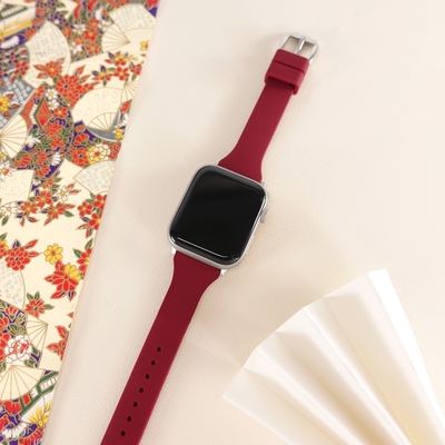 Apple Watch 全系列通用錶帶 蘋果手錶替用錶帶 經典色系 矽膠錶帶-深紅色