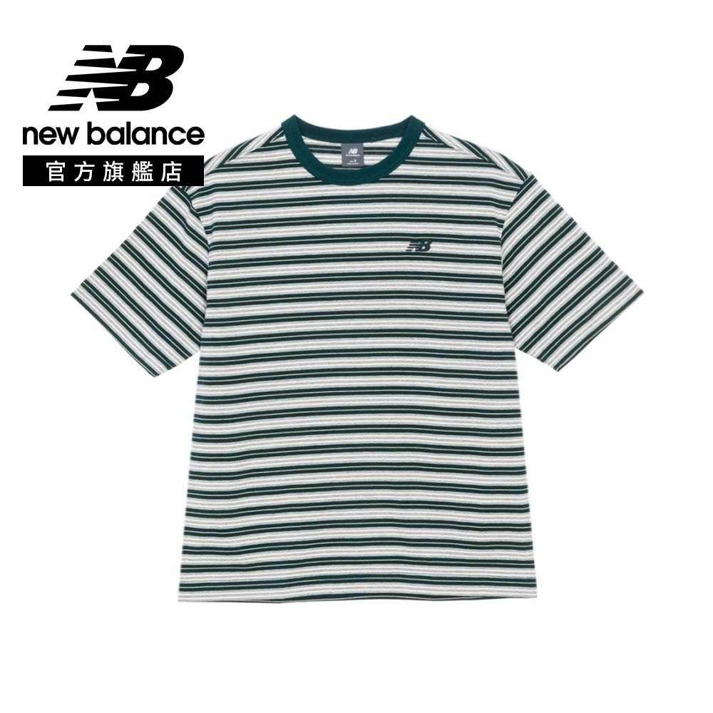 【New Balance】條紋寬鬆短袖上衣_男性_條紋綠_MT61H5D9AAV