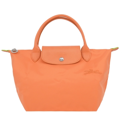 LONGCHAMP LE PLIAGE GREEN系列刺繡短把再生尼龍摺疊水餃包(小/橙)