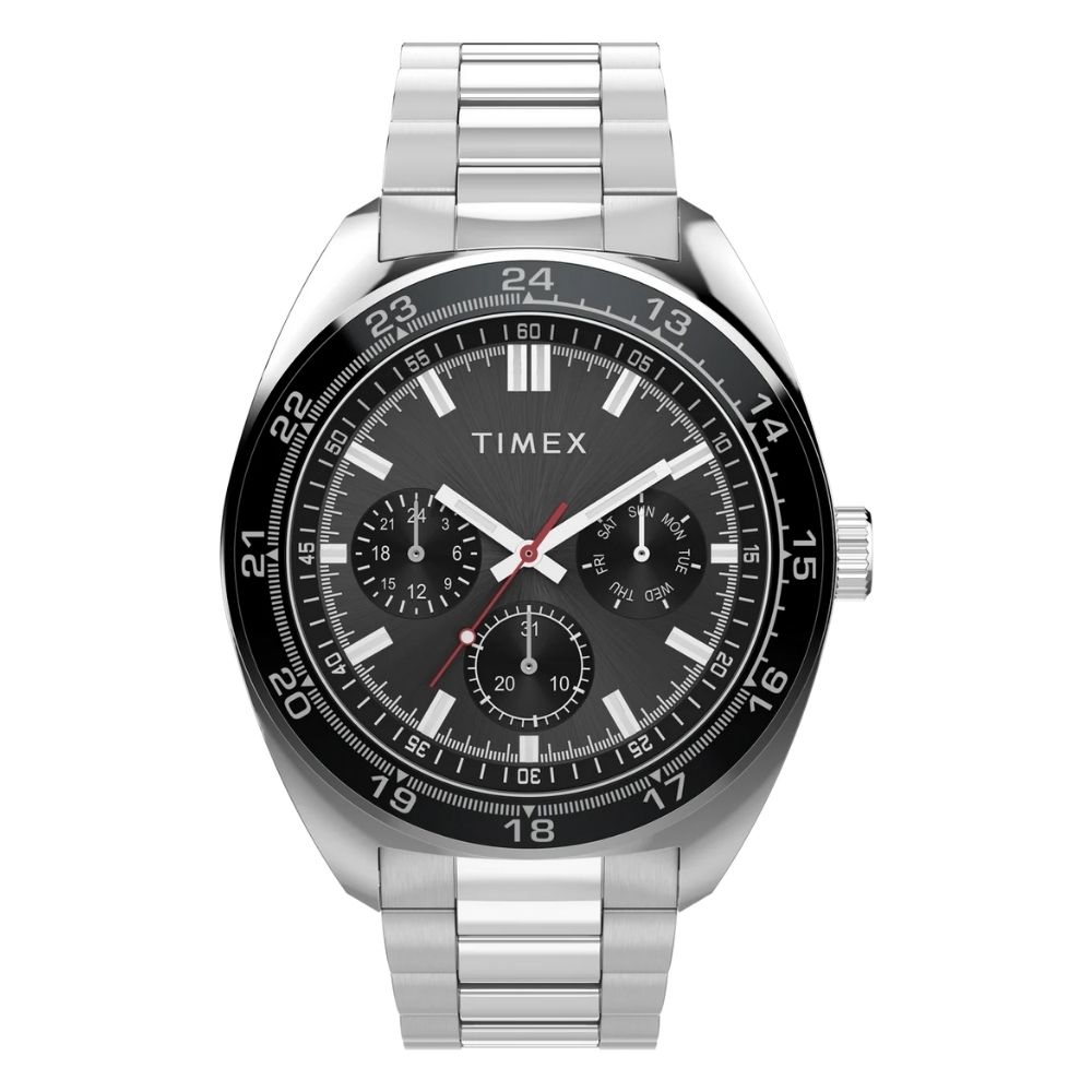 TIMEX 天美時 Weston 45毫米 星期 日期  24小時顯示 多功能不鏽鋼鍊帶腕錶 (銀x黑 TXTW2Y22600)