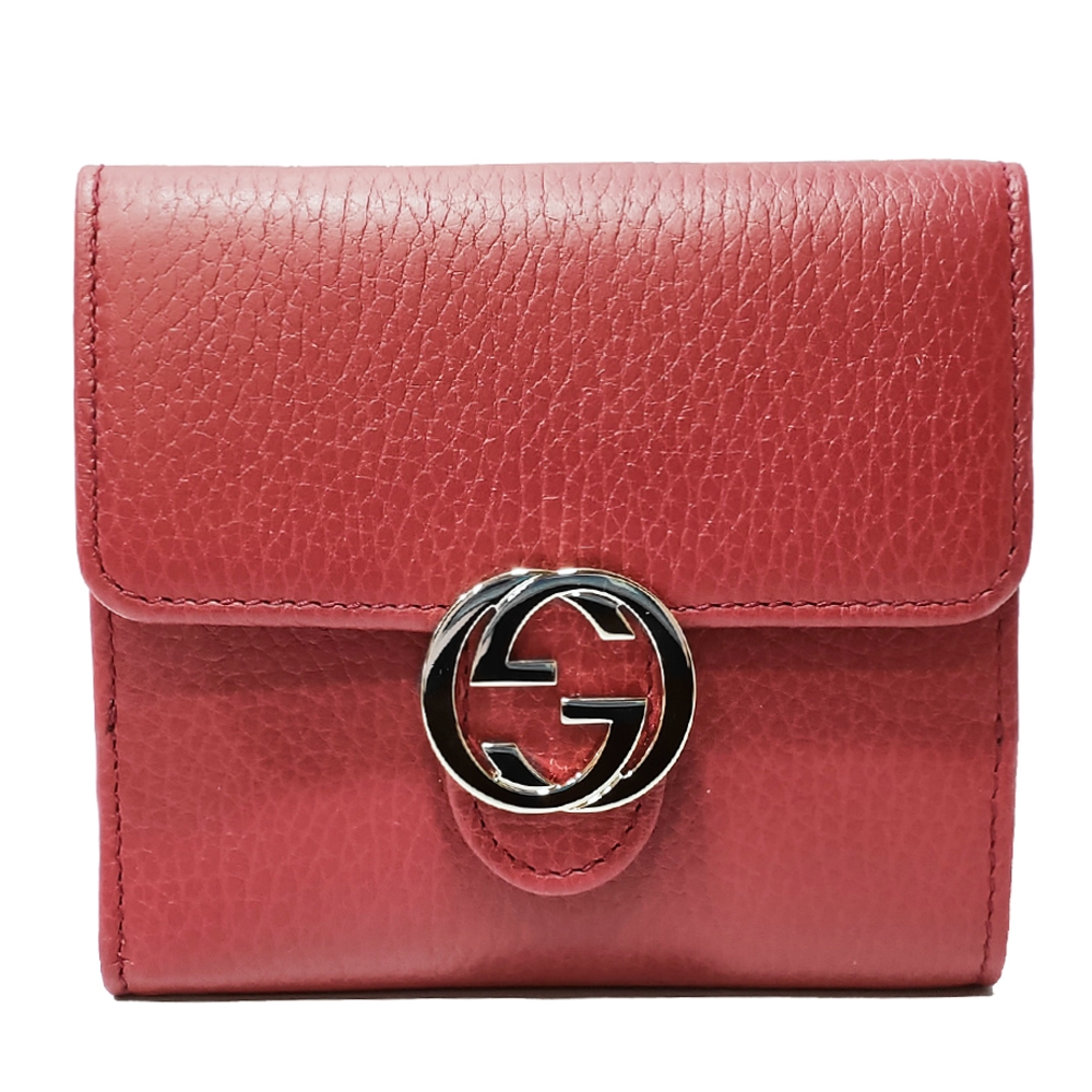 GUCCI 古馳】615525金屬雙G LOGO牛皮扣式零錢中短夾(紅色) | 中夾/短夾