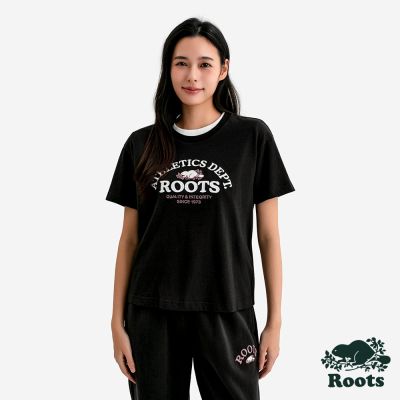 Roots女裝- ATHLETICS 短袖上衣-霧灰色