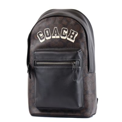 COACH 男款 West 防刮拚小牛皮單肩背胸包-咖啡色