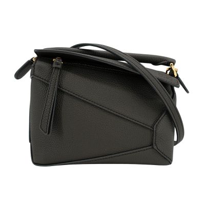 Loewe 羅威 Mini Puzzle Edge 牛皮金釦迷你斜背兩用包(深灰)
