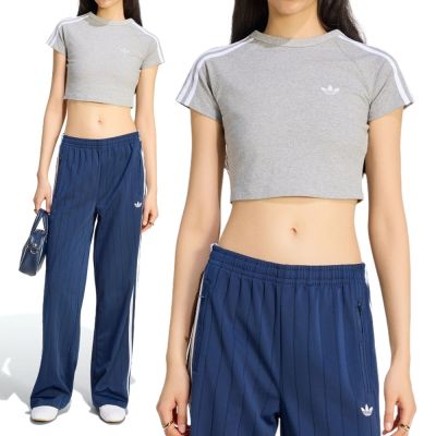 Adidas Sst Baby Tee 女款 灰色 三葉草 短版 緊身 運動 休閒 短袖 KS4705