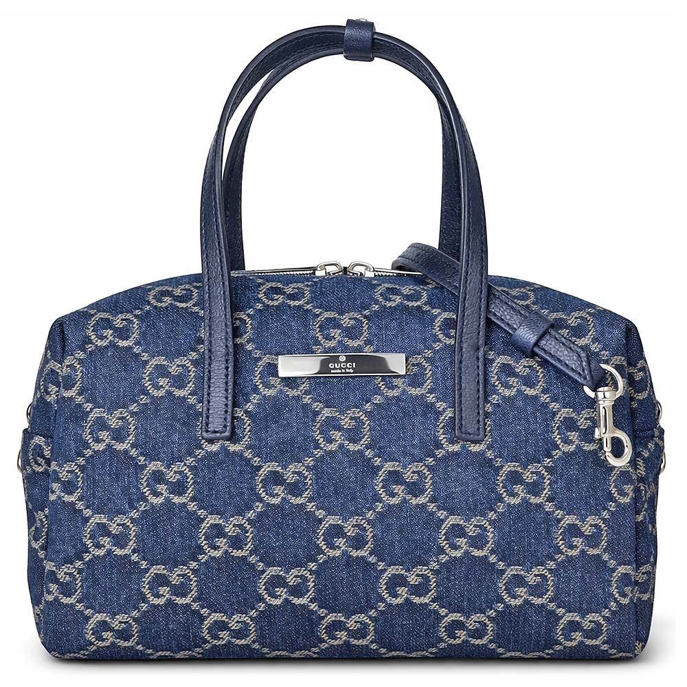 GUCCI 金屬標 GG 牛仔布拉鍊提背波士頓包