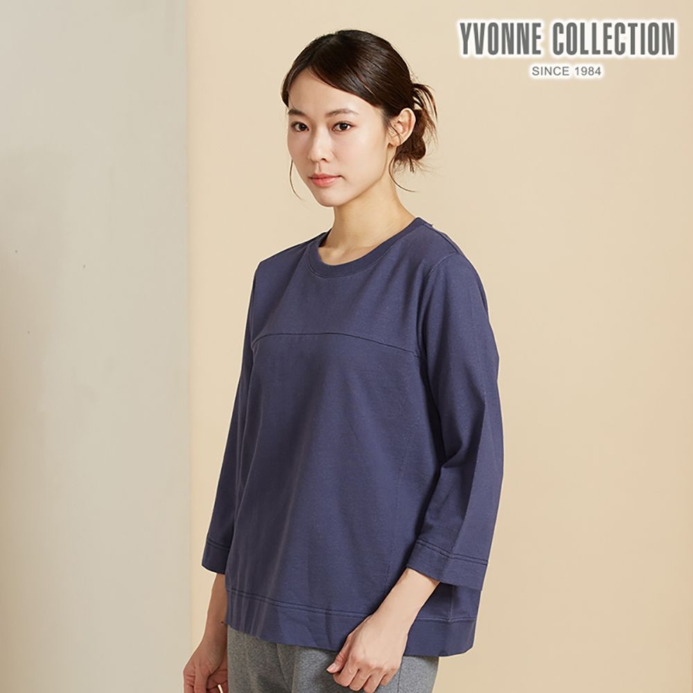 YVONNE 以旺傢飾 【鋅纖維】剪接七分袖上衣-星海藍