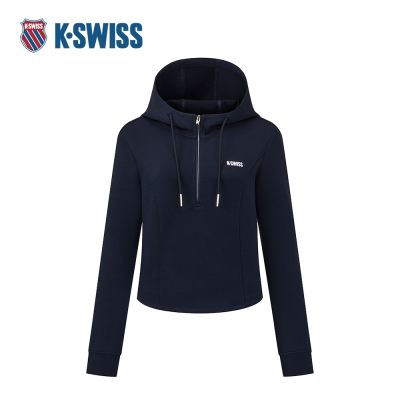 K-SWISS 連帽長袖 W SILKY TECH SLIM HD 帽T 拉鍊 女款 深藍色 1912101-014