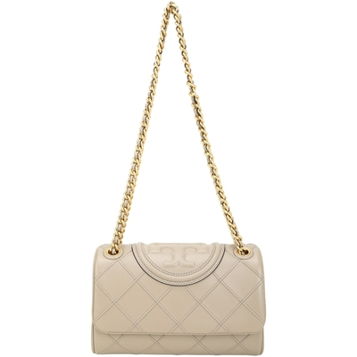 TORY BURCH Fleming 鑽石紋帕皮革鍊帶肩揹包(奶茶色)