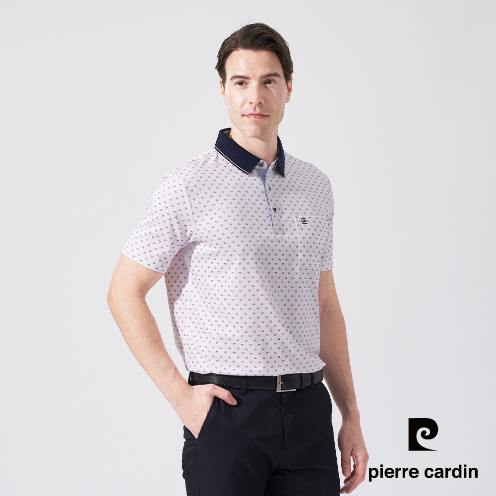 pierre cardin 皮爾卡登 男款 小幾何印花短袖POLO衫-粉色(5247270-76)