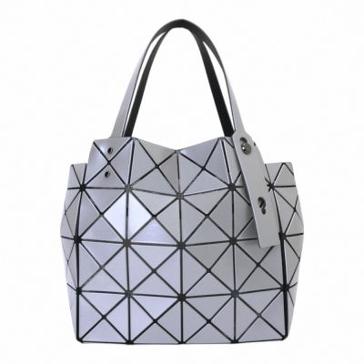 ISSEY MIYAKE  BAOBAO 幾何方格4x4手提寶石包(銀灰色)大