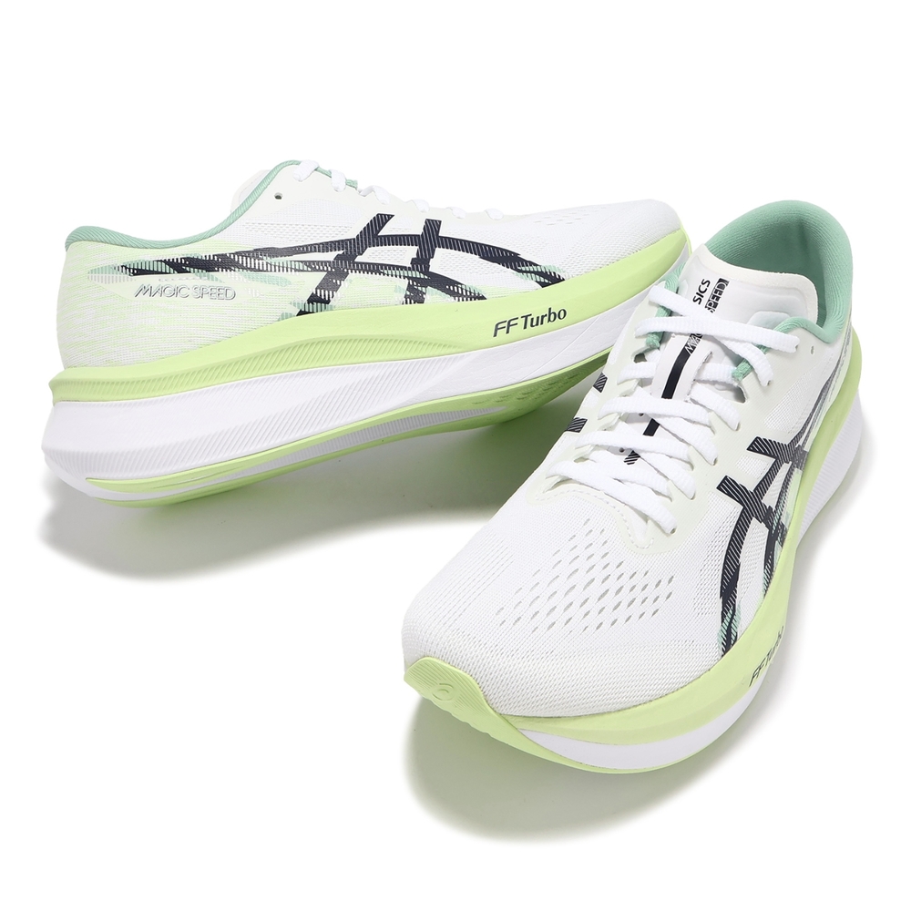Asics 競速跑鞋Magic Speed 4 男鞋白綠雙層中底碳板運動鞋亞瑟士