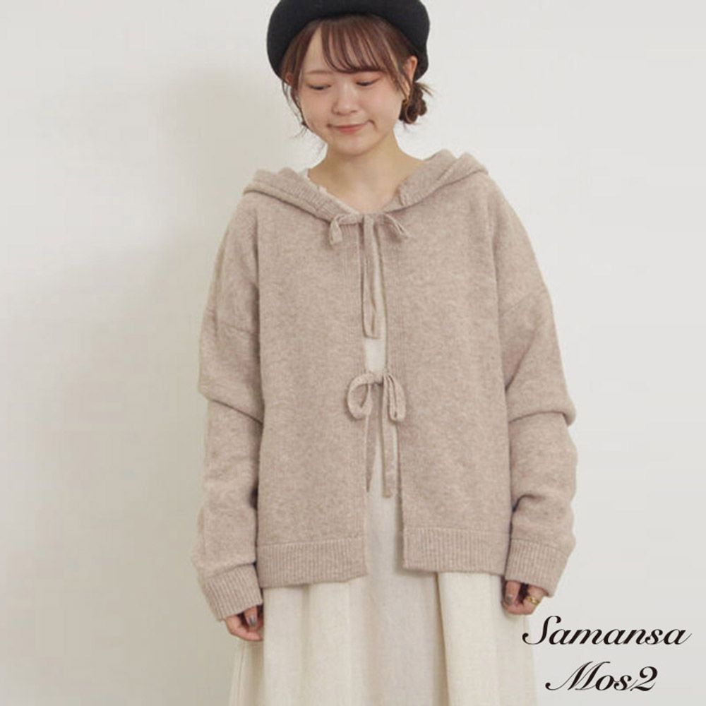 Samansa Mos2 甜美蝴蝶結綁帶連帽開襟衫