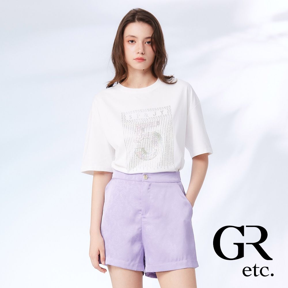 【GLORY21】網路獨賣款-etc.亮鑽數字寬版棉質上衣-白色