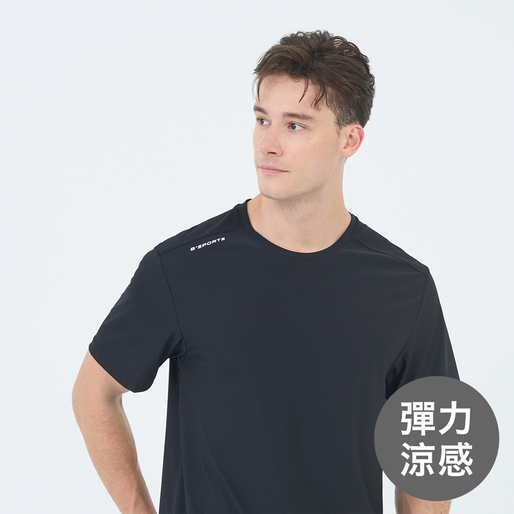 GIORDANO 男/女裝涼感短袖T恤【多色任選】 (男/高彈力涼感短袖上衣-標誌黑)