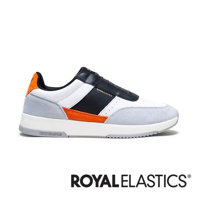 ROYAL ELASTICS CROWN LUX 白黑灰橘真皮運動休閒鞋 (男) 07543-092