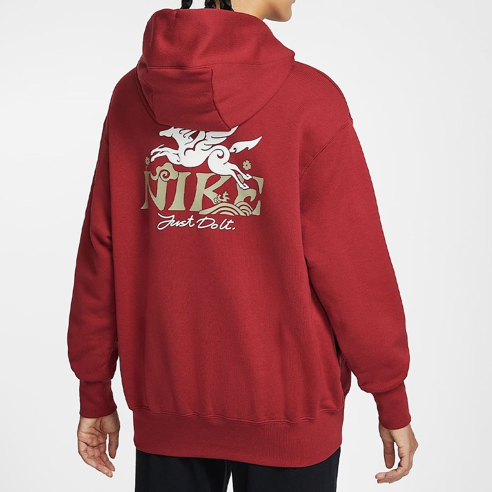 Nike As W Nsw Flc Os Po Hd Cny 長袖女款紅色寬鬆落肩帽T IQ3826-613