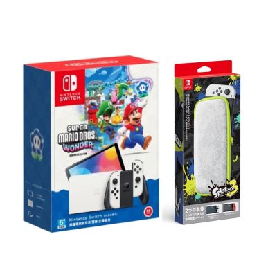 【Nintendo 任天堂】NS Switch OLED 超級瑪利歐兄弟 驚奇同捆主機盒裝(無遊戲)+斯普拉遁3 OLED主機收納包
