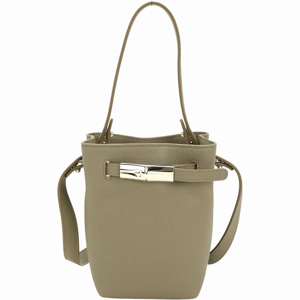 LONGCHAMP Le Smart XS 竹節扣帶荔紋小牛皮手提 肩斜背水桶包(橄欖綠)
