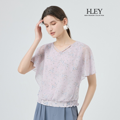 ILEY伊蕾 精緻小碎花假兩件雪紡上衣(淺紫；M-XL)