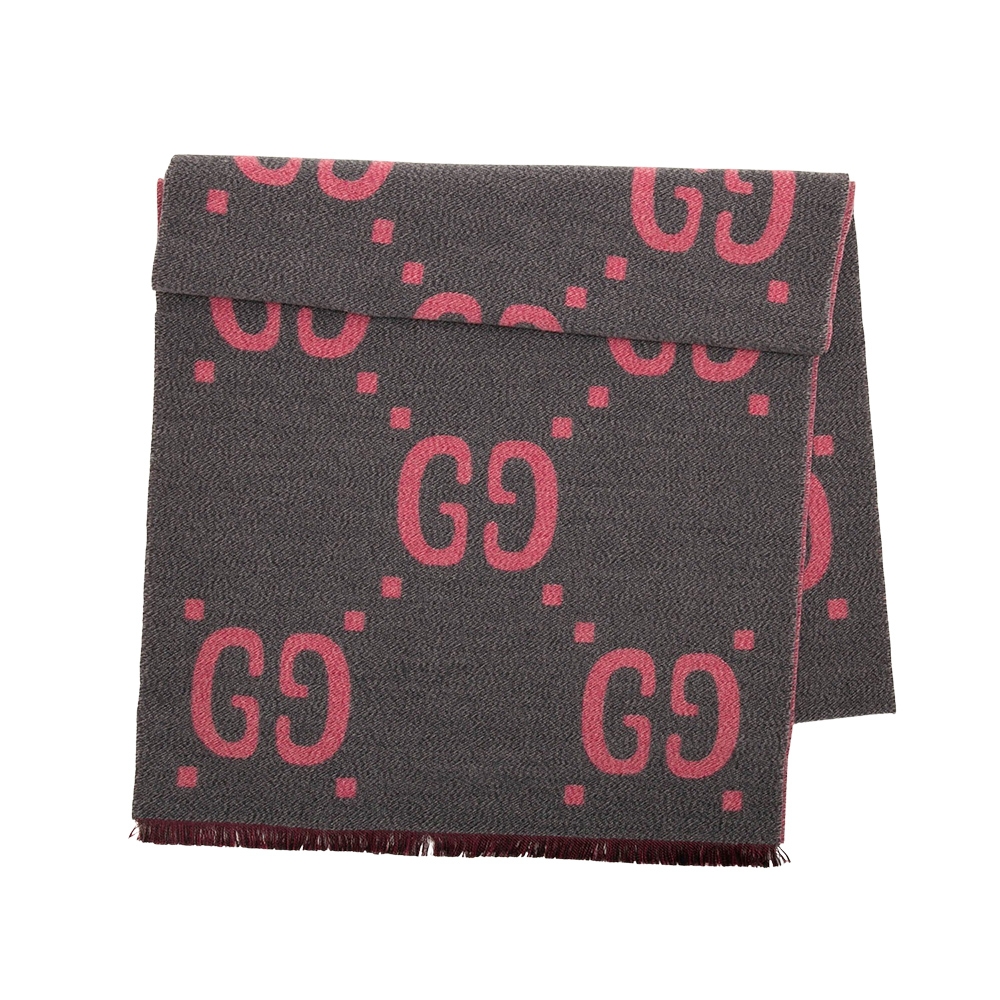 GUCCI 大GG厚地雙面羊毛圍巾37*190(灰/粉) | 圍巾/絲巾帕巾| Yahoo購物中心