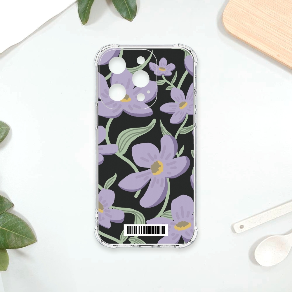 TRON IPhone 15 PRO 平塗手繪花朵B款 四角防摔載具殼 軟殼 手機殼
