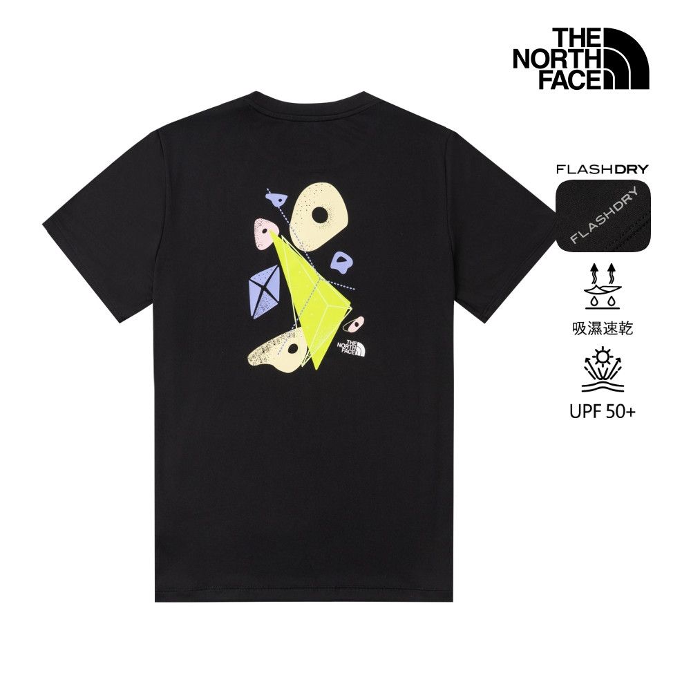 【The North Face 官方旗艦】北面女款黑色FLASHDRY速乾圖案印花短袖T恤｜8G80JK3