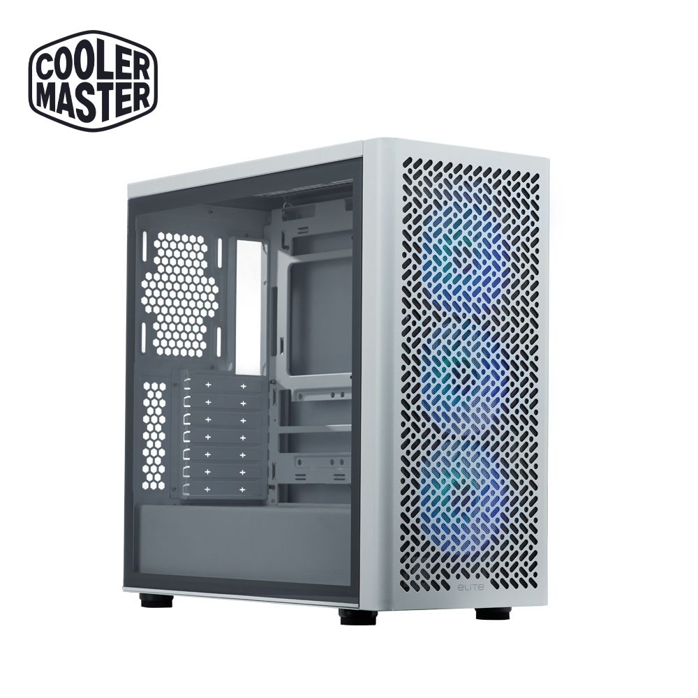 酷碼Cooler Master Elite 502 電腦機殼(白色)/強化玻璃側板/內含 12cm ARGB 風扇*4
