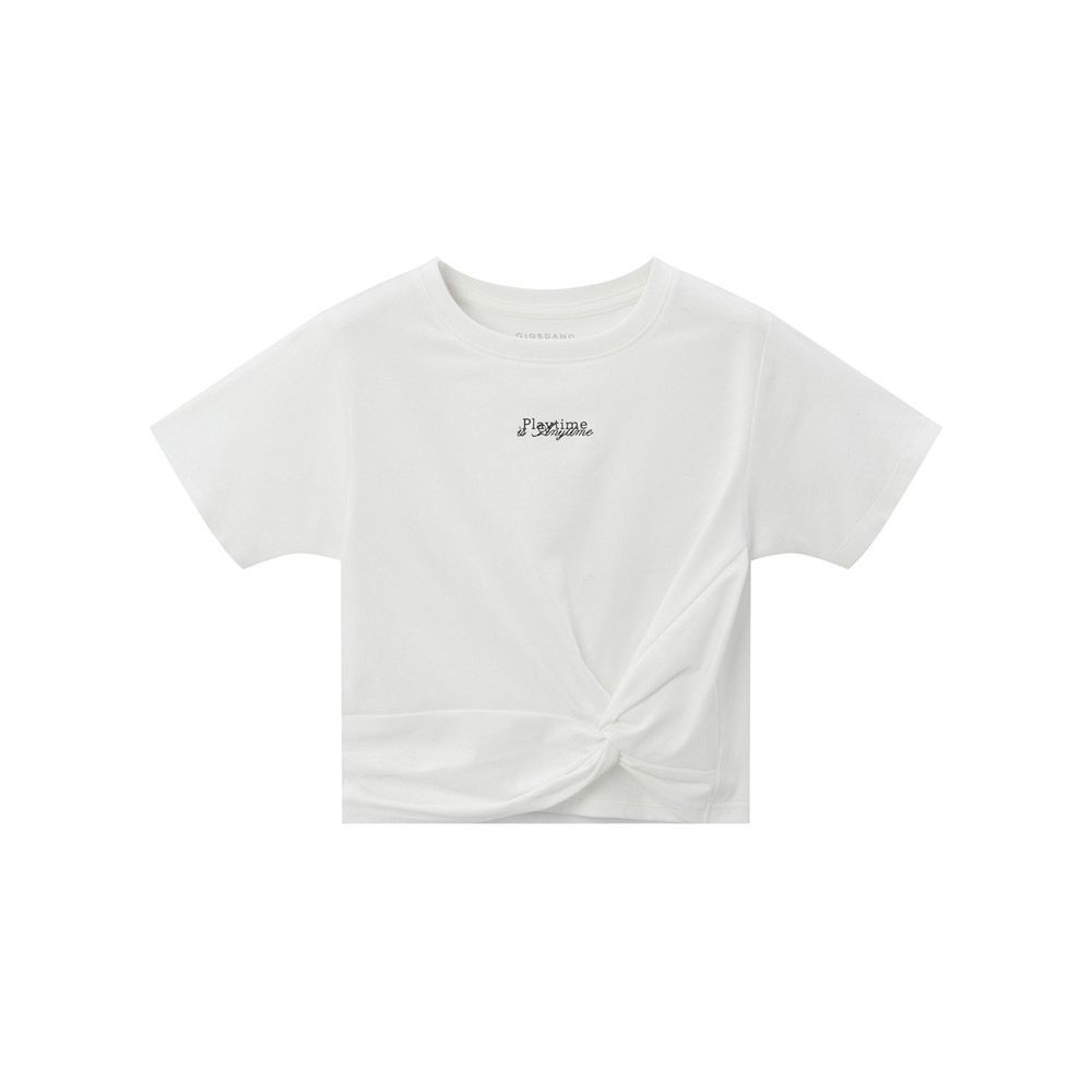 GIORDANO 童裝優雅精緻蕾絲純棉短袖上衣 (02 皎白)