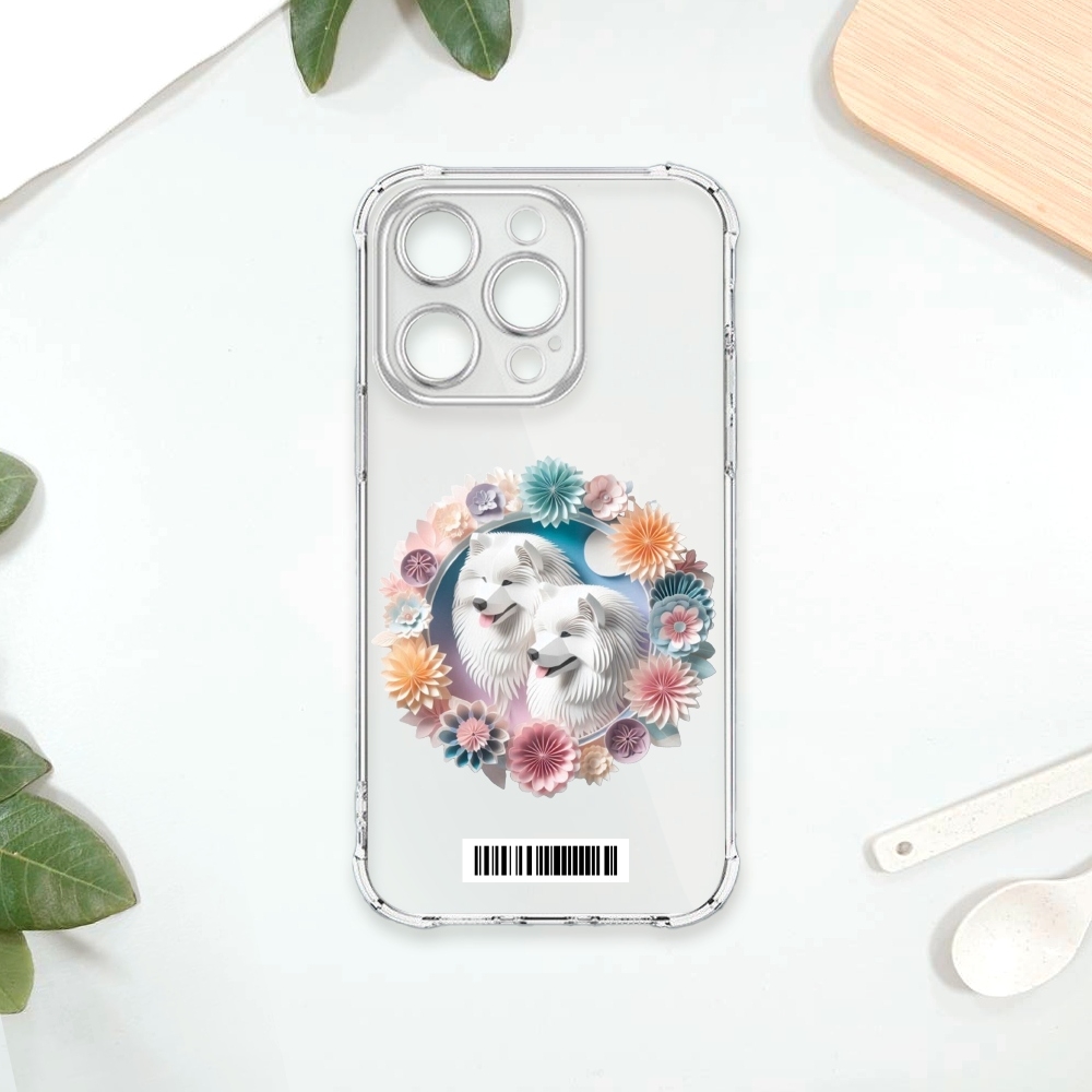 TRON IPhone 15 PRO 可愛紙雕薩摩耶 四角防摔載具殼 軟殼 手機殼