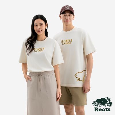 Roots中性-CURIOUS BEAVER 短袖上衣-象牙白