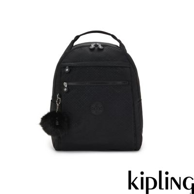 黑色幾何印花多袋實用後背包