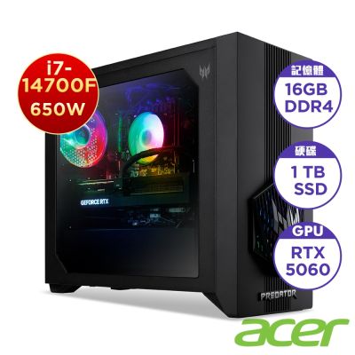 Acer 宏碁 Predator PO3-665 十四代20核心電競桌上型電腦(i7-14700F/16GB/1TB/RTX5060/Win11)