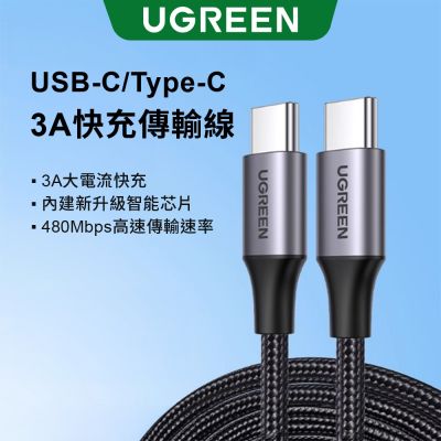 綠聯 Type-C快充傳輸線 公對公傳輸線 60W快充 金屬編織版 (0.5公尺)