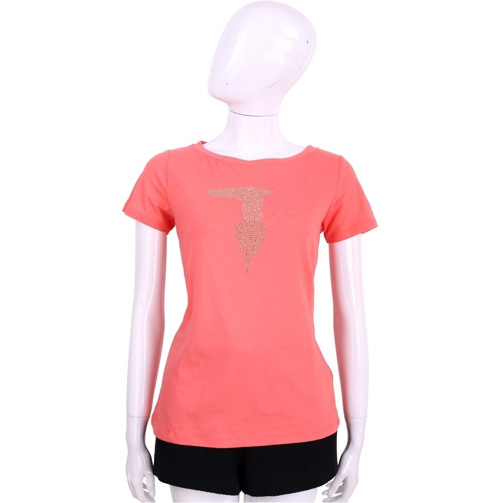 TRUSSARDI T Logo創意貼飾棉質短袖TEE T恤-多色可選 (單色貼飾-粉橘色)