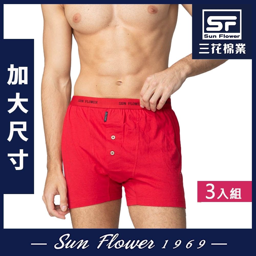 男內褲 三花Sun Flower大尺碼內褲5片式針織平口褲(3件組) (紅3件)