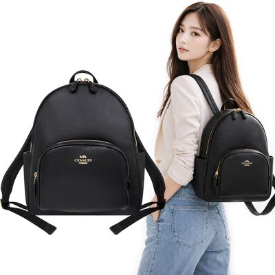 COACH 黑色荔枝紋皮革雙層後背包-大型