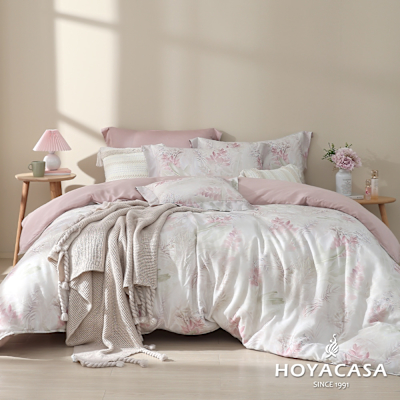 HOYACASA 雙人抗菌天絲兩用被床包四件組-花羽