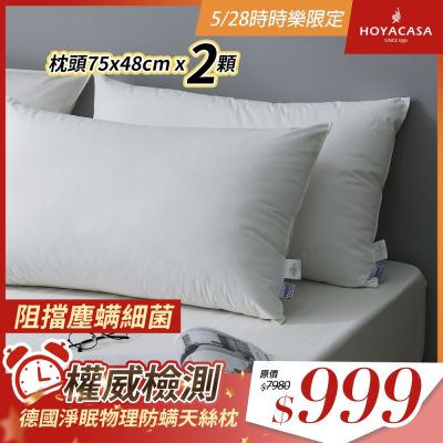 【HOYACASA 】買一送一  德國醫療級防螨抗菌天絲枕-多款任選 (多國醫療認證，整顆可水洗)