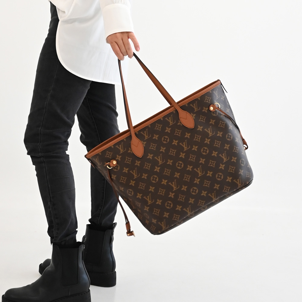 LV M12061 Neverfull Inside Out MM 經典花紋束口雙面購物包/托特包(咖)