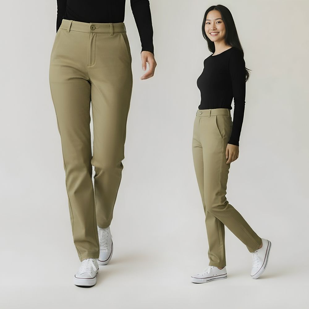 【Amore】通勤百搭多款長褲12款MXXL 直筒褲 喇叭褲 西裝褲女 直筒寬褲 (彈力修身長褲-卡其色)